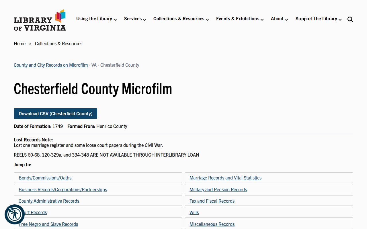 Meadowbrook previous residents research through the Library of Virginia Chesterfield microfilm catalog