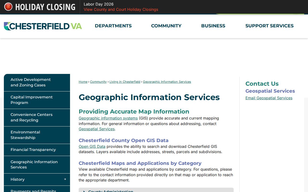 Meadowbrook street directory Chesterfield GIS landing page